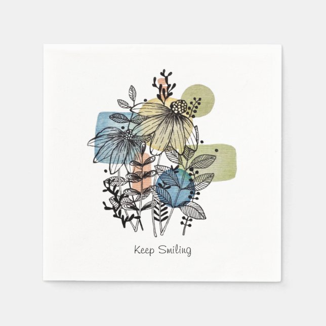 Daisy Doodle In Ink And Watercolor Napkin (Front)