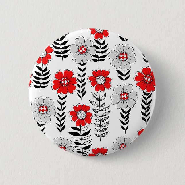 Daisy doodles  in red and black 2 inch round button (Front)