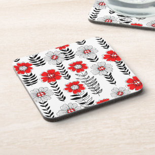 Daisy doodles in red and black coaster
