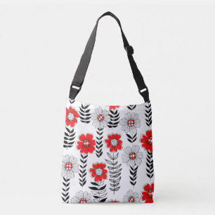 Daisy doodles in red and black crossbody bag