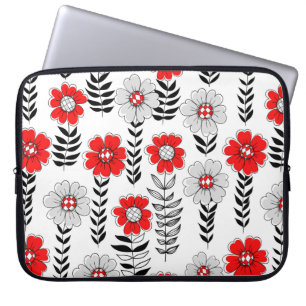 Daisy doodles in red and black laptop sleeve