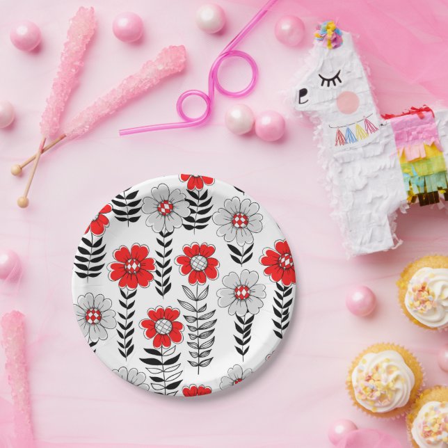 Daisy doodles  in red and black paper plate (Party)