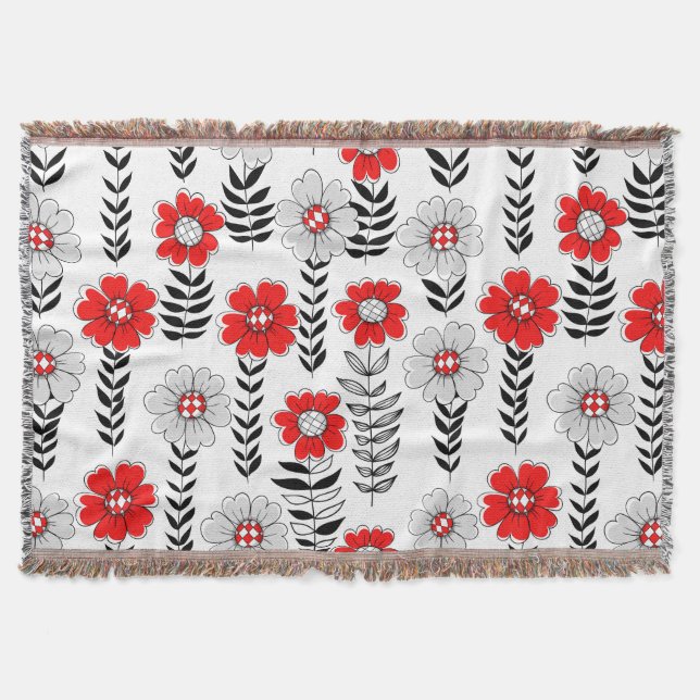 Daisy doodles  in red and black throw blanket (Front)