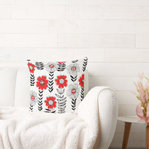 Daisy doodles  in red and black throw pillow