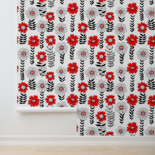 Daisy doodles  in red and black wallpaper