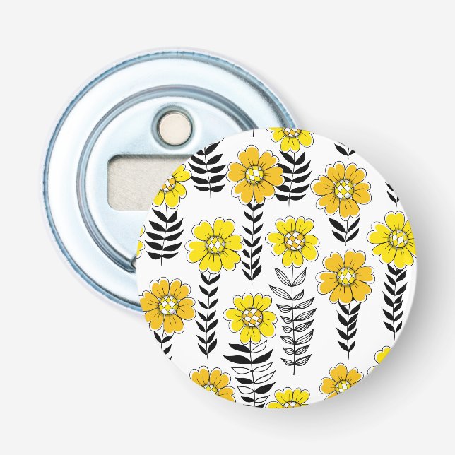 Daisy doodles  in yellow and black bottle opener (Front)