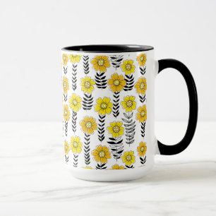 Daisy doodles  in yellow and black mug