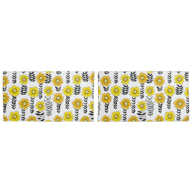 Daisy doodles  in yellow and black pillowcase (Front-Set)