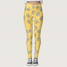 Daisy Dot Leggings with Yellow Background