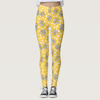 Daisy Dot Leggings with Yellow Background