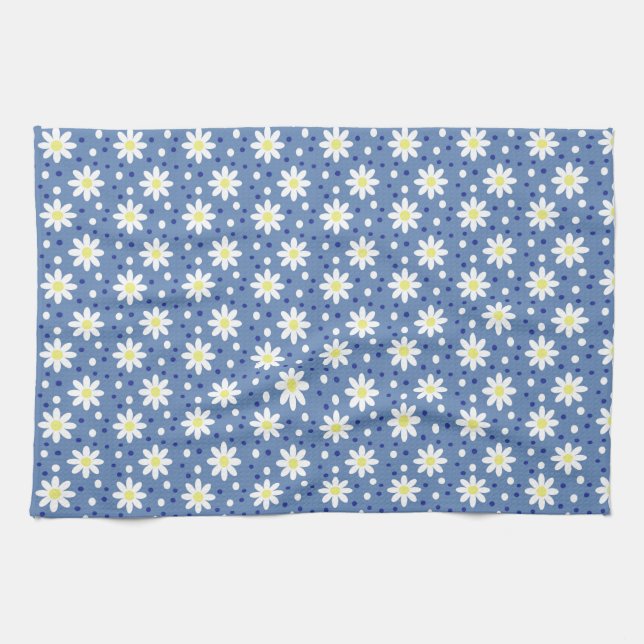 daisy dots blue  kitchen towel (Horizontal)