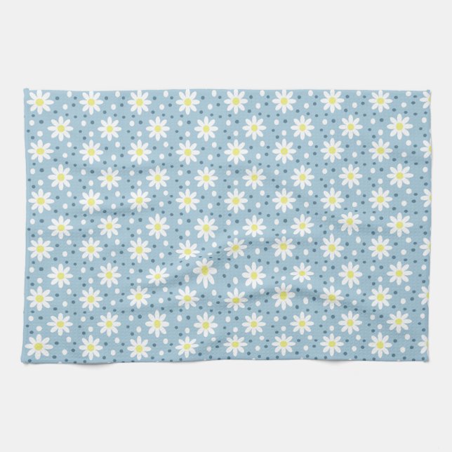daisy dots light blue kitchen towel (Horizontal)