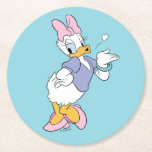 Daisy Duck Blowing a Kiss Round Paper Coaster<br><div class="desc">Spread a little love with this timeless and charming Daisy Duck character graphic! Captured in a classic, flirtatious pose blowing a delicate heart-shaped kiss, this design radiates sweetness and personality. With her iconic pink bow, purple blouse, and matching heels, this illustration is a beautiful celebration of classic animation style. The...</div>