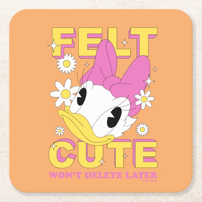 Daisy Duck "Felt Cute" Retro Floral Graphic Square Paper Coaster (Front)