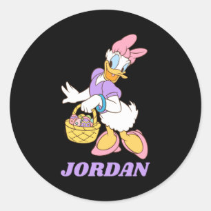 Daisy duck holding basket of easter eggs  classic round sticker