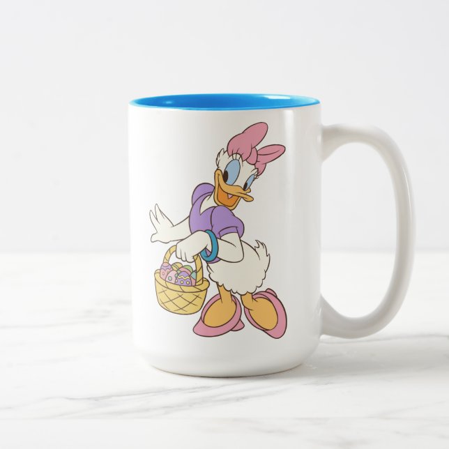 Daisy Duck Holding Basket of Easter Eggs Two-Tone Coffee Mug (Right)