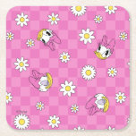 Daisy Duck Pink Checker Floral Pattern Square Paper Coaster<br><div class="desc">Elevate your accessories with this vibrant and trend-forward Daisy floral pattern! Combining a subtle pink-on-pink checkerboard background with a playful scatter of cheerful Daisy Duck character portraits and blooming white daisies, this design offers a high-energy, boutique aesthetic. The mix of various character expressions and different-sized floral accents creates a dynamic...</div>