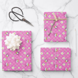 Daisy Duck Pink Checker Floral Pattern Wrapping Paper Sheet