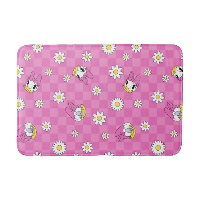Daisy Duck Pink Chequered Floral Pattern Bath Mat (Front)