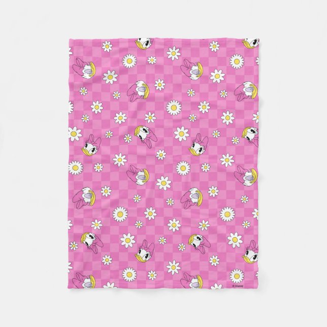 Daisy Duck Pink Chequered Floral Pattern Fleece Blanket (Front)