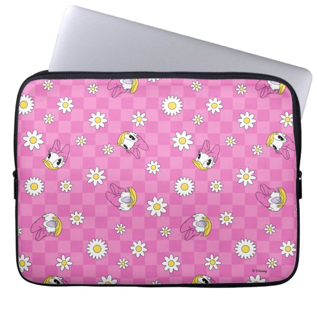 Daisy Duck Pink Chequered Floral Pattern Laptop Sleeve (Front)