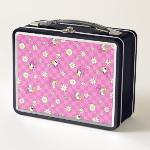 Daisy Duck Pink Chequered Floral Pattern Metal Lunch Box