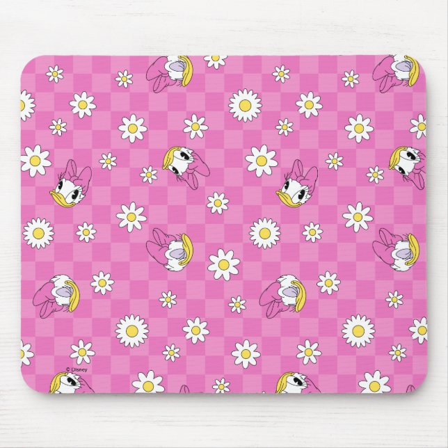 Daisy Duck Pink Chequered Floral Pattern Mouse Pad (Front)