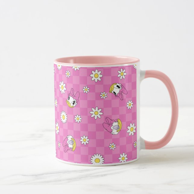 Daisy Duck Pink Chequered Floral Pattern Mug (Right)