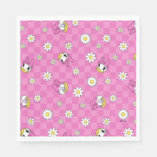 Daisy Duck Pink Chequered Floral Pattern Napkin