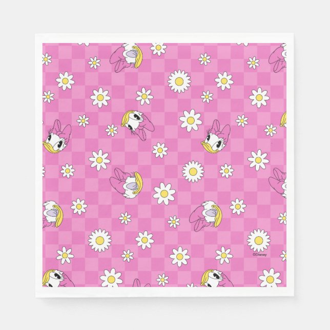 Daisy Duck Pink Chequered Floral Pattern Napkin (Front)