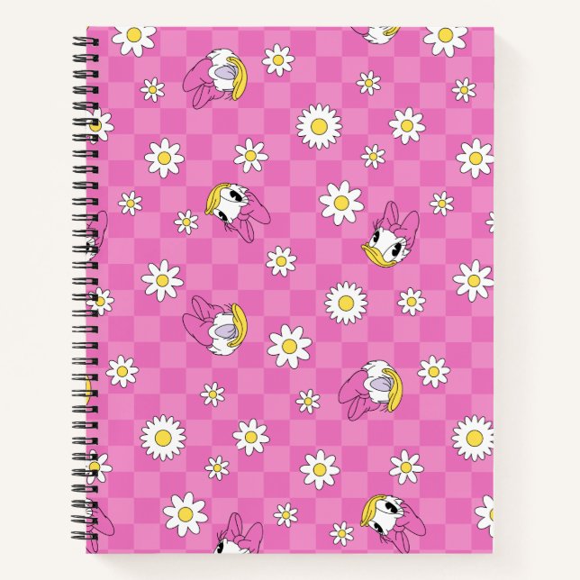 Daisy Duck Pink Chequered Floral Pattern Notebook (Front)