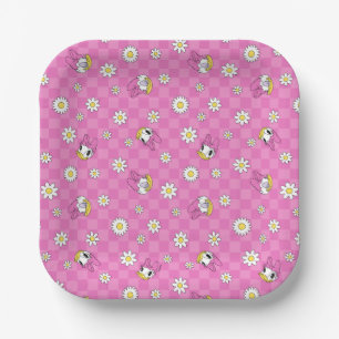Daisy Duck Pink Chequered Floral Pattern Paper Plate