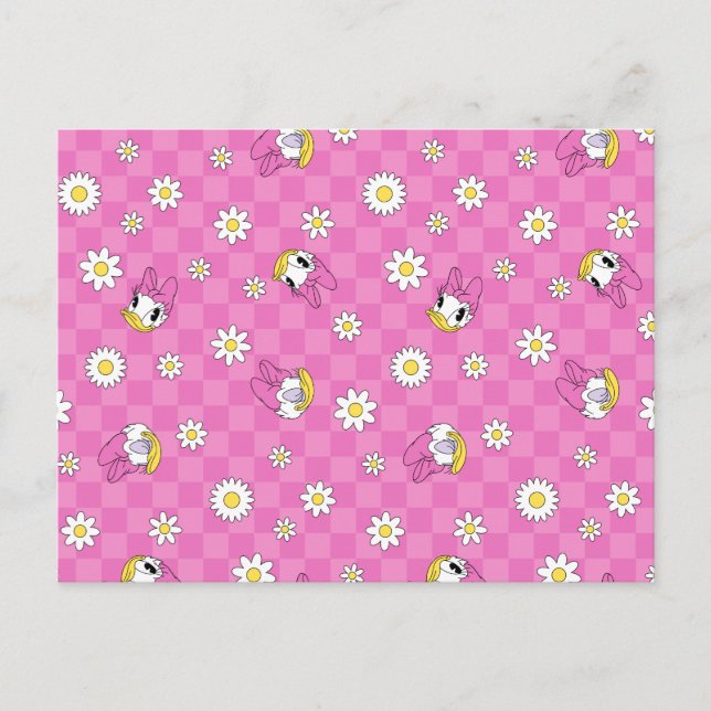 Daisy Duck Pink Chequered Floral Pattern Postcard (Front)