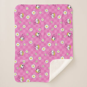 Daisy Duck Pink Chequered Floral Pattern Sherpa Blanket