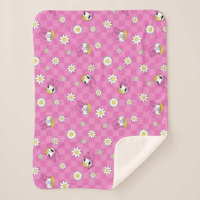Daisy Duck Pink Chequered Floral Pattern Sherpa Blanket (Front)