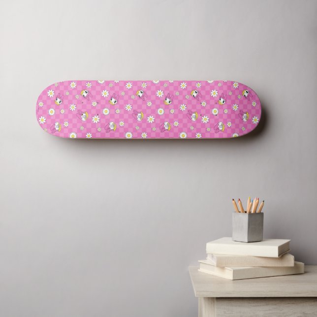 Daisy Duck Pink Chequered Floral Pattern Skateboard (Wall Art (Horz))