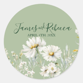 Daisy Earthy Sage & Botanical Greenery Classic Round Sticker