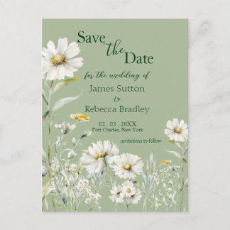 Daisy Earthy Sage & Botanical  Save the Date Postcard