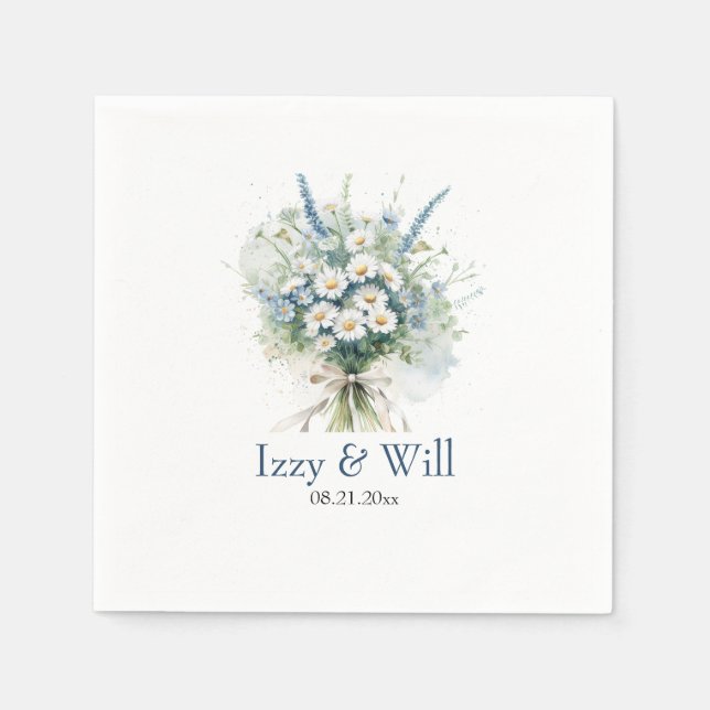  Daisy & Faded Blue Denim Flowers Custom Napkin (Front)