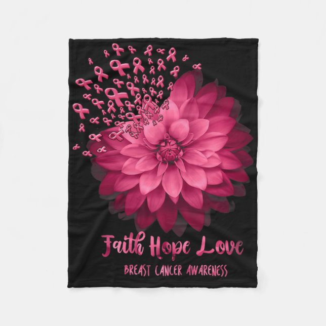 Daisy Faith Hope Love Breast Cancer Awareness Flow Fleece Blanket (Front)