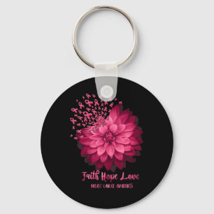 Daisy Faith Hope Love Breast Cancer Awareness Flow Keychain