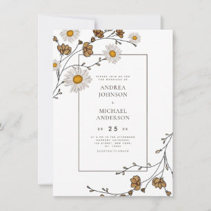 Daisy & Fall Flowers Forest Foliage Autumn Wedding Invitation