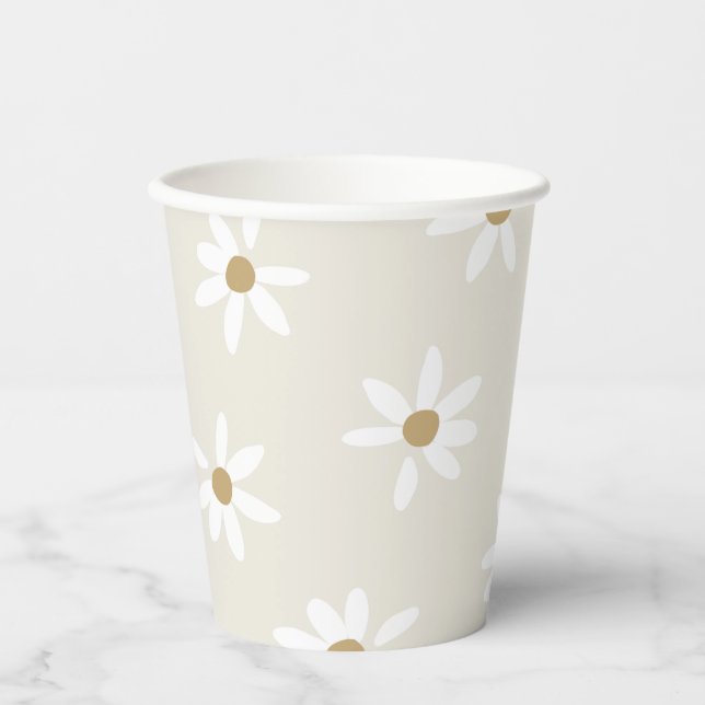 Daisy Field Birthday Party Paper Cups in Beige (Front)