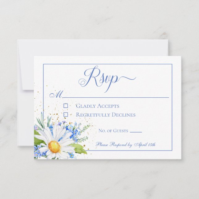 Daisy & Field Flowers Bouquet Wedding RSVP Card (Front)