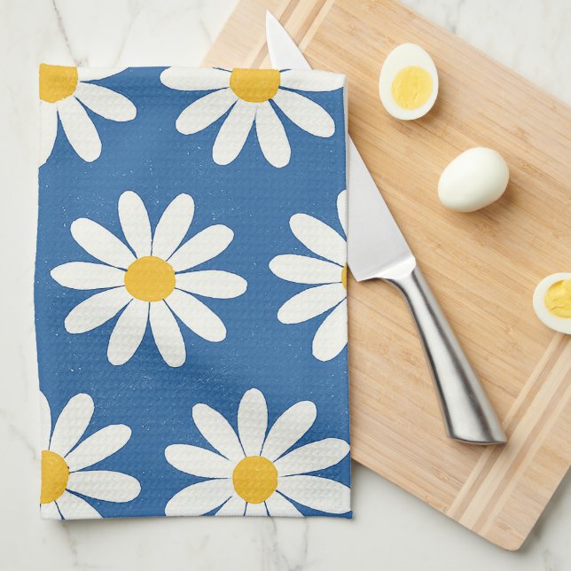 Daisy Field in Blue Kitchen Towel (Quarter Fold)