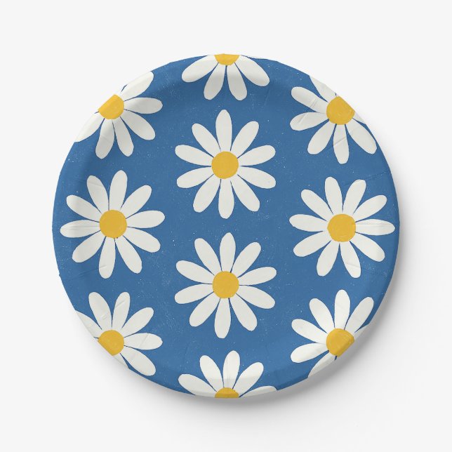 Daisy Field in Blue Paper Plate (Front)