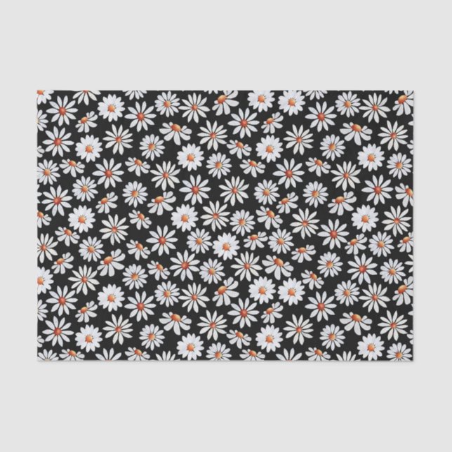 Daisy Filed Watercolor Black and White  Tissue Paper (Front)