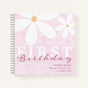 Daisy First Birthday Themed Party Guest Book Pink
