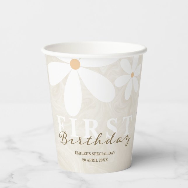 Daisy First Birthday Themed Party Paper Cups (Back)