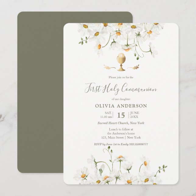 Daisy First Communion  Floral Invitation (Front/Back)